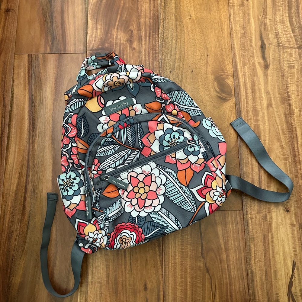 Vera Bradley Gray and Orange Small Backpack with Stylish Design